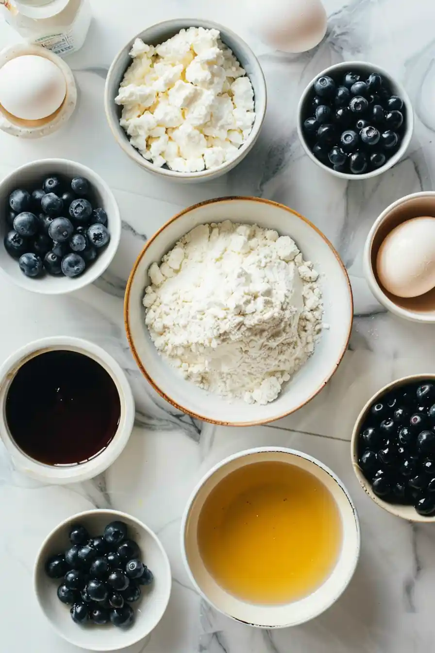 Ingredients for blueberry cottage cheese pancake recipe