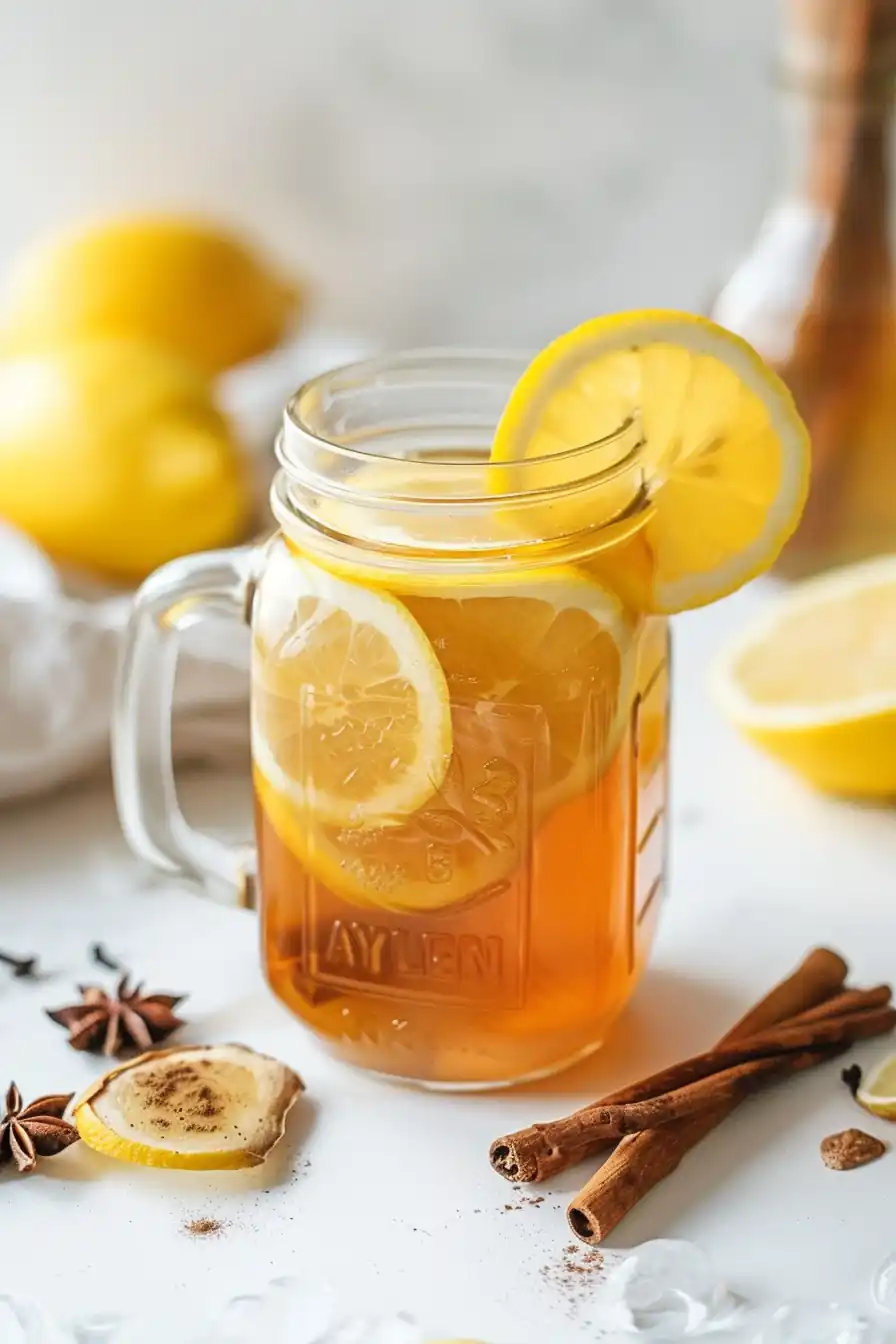 Bright lemon ginger detox tea in clear mug