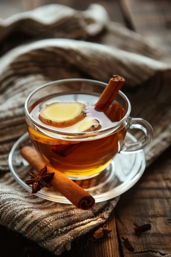 Clove Tea for Weight Loss – Burn Belly Fat While You Sleep 13 Clove tea for weight loss in a clear glass cup with ginger and cinnamon