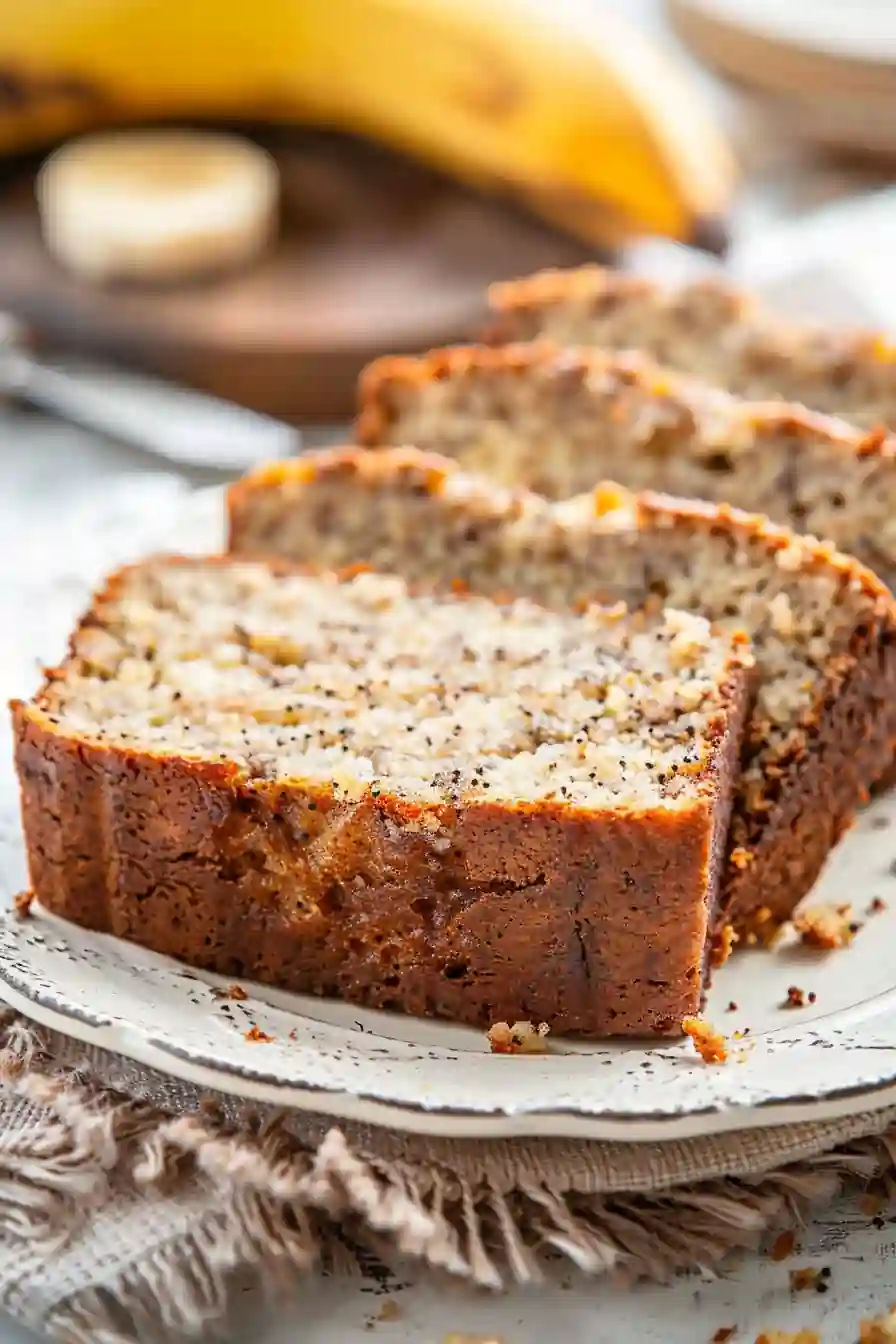 Cottage Cheese Banana Bread sliced on parchment over marble surface