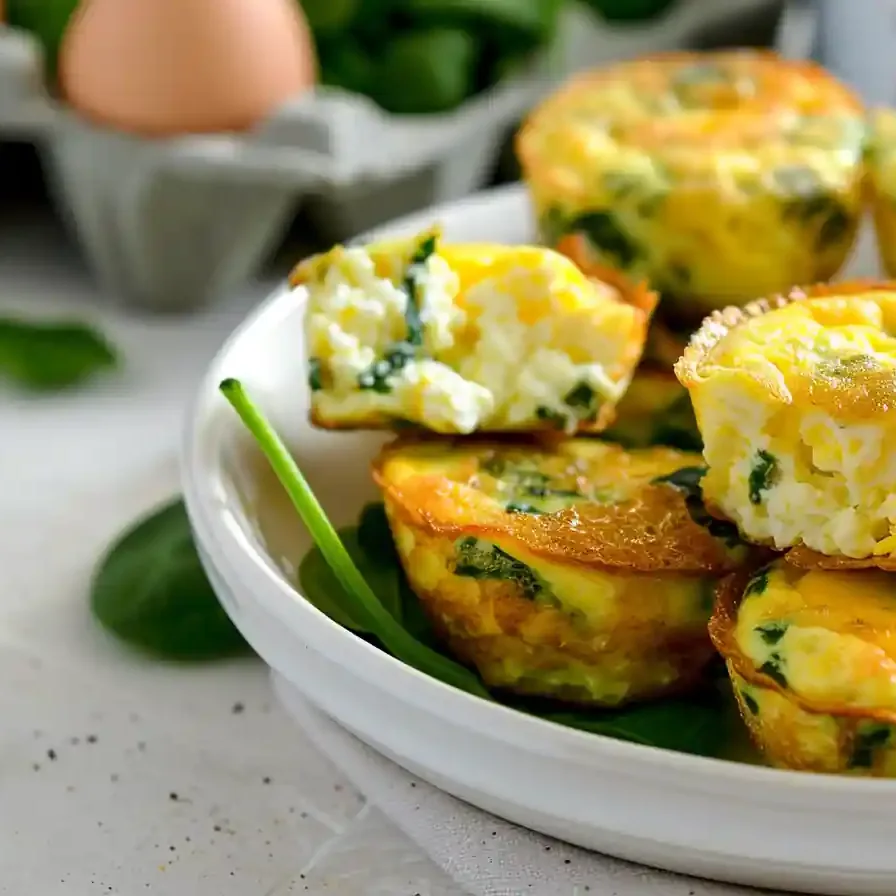 Stacked cottage cheese egg bites with spinach