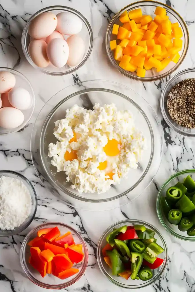 Cottage Cheese Egg Bake That Ends Mid-Morning Crashes for Good 7 Cottage cheese egg bake ingredients flat lay