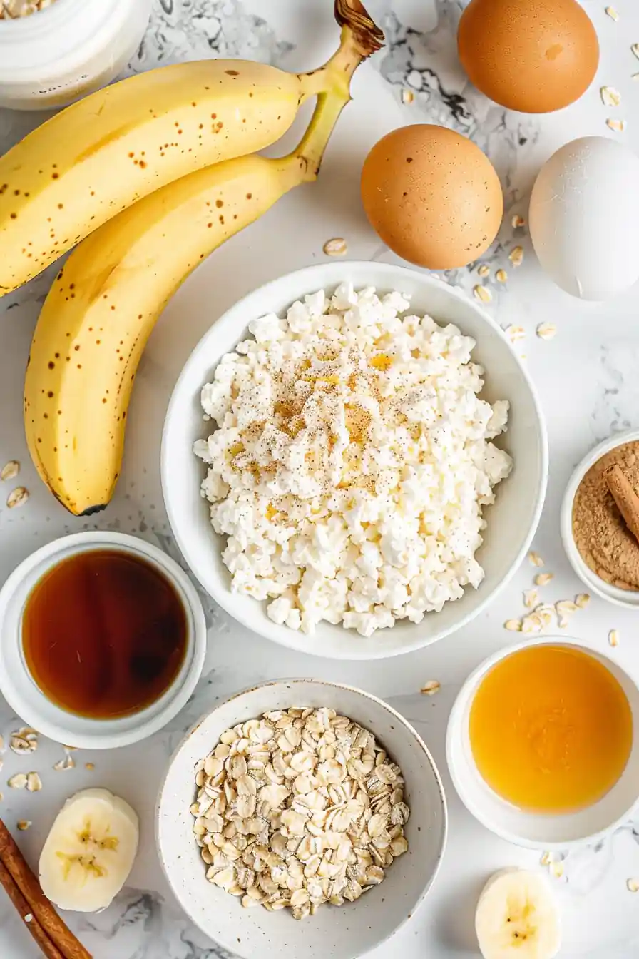 Ingredients for cottage cheese oat muffins