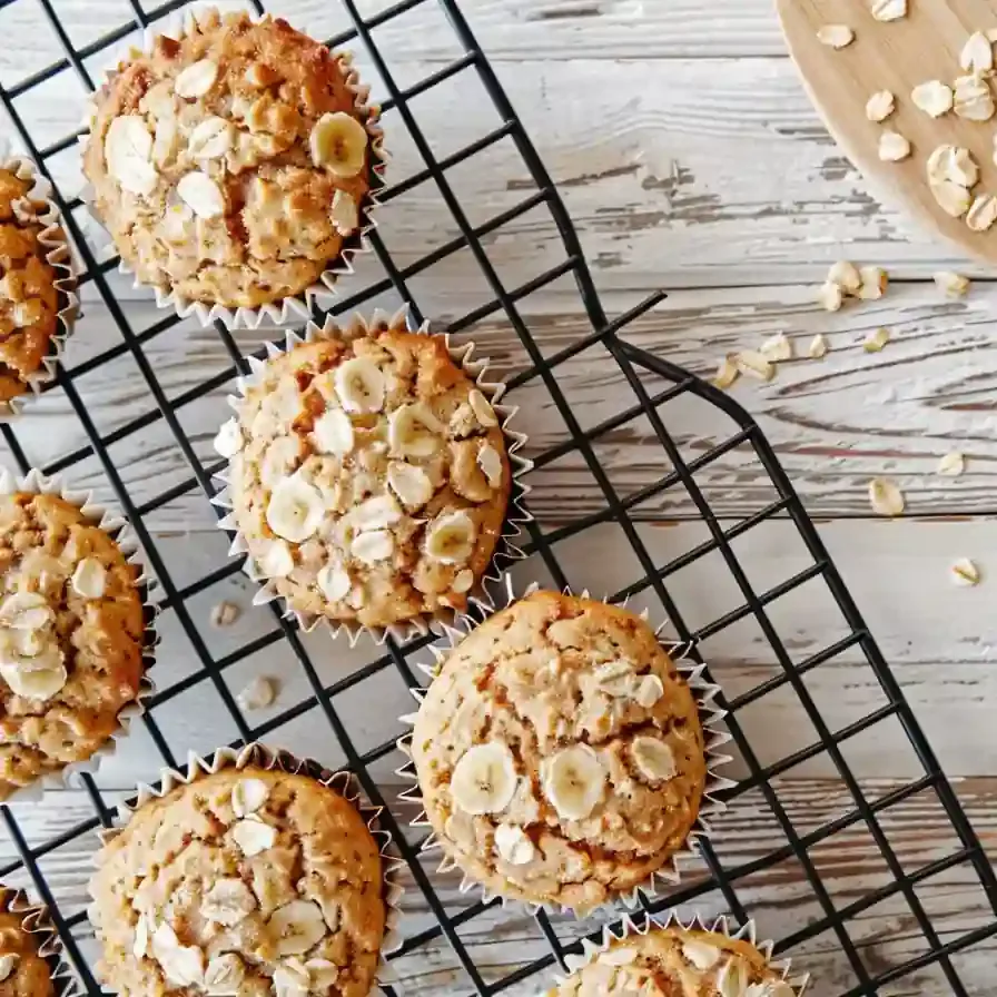 Cottage cheese oat muffins with golden tops