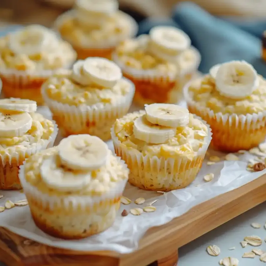 Healthy cottage cheese banana muffins arranged on tray