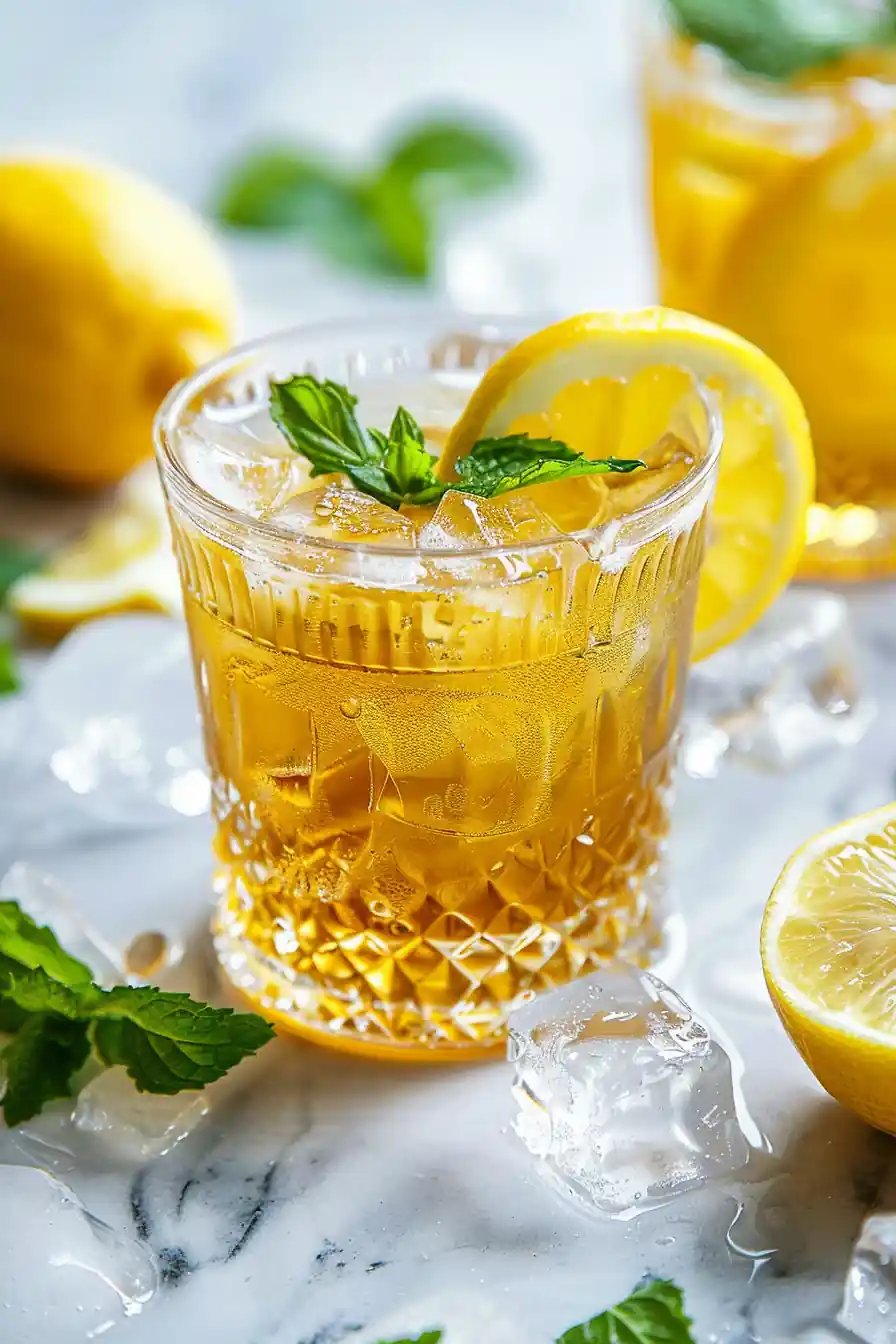 Iced lemon balm tea for weight loss with fresh mint and lemon