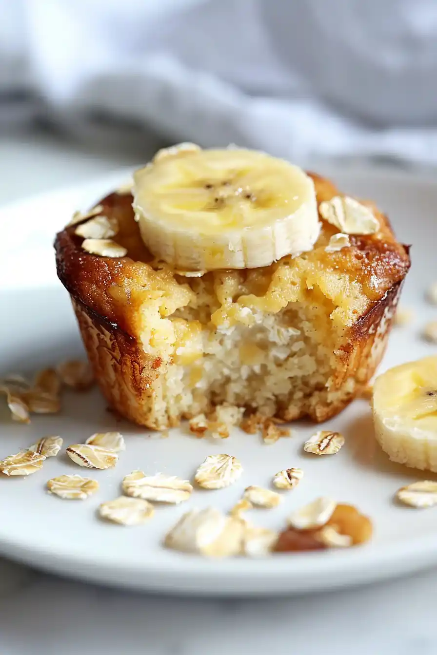 Close-up of moist banana muffin with oats and cottage cheese