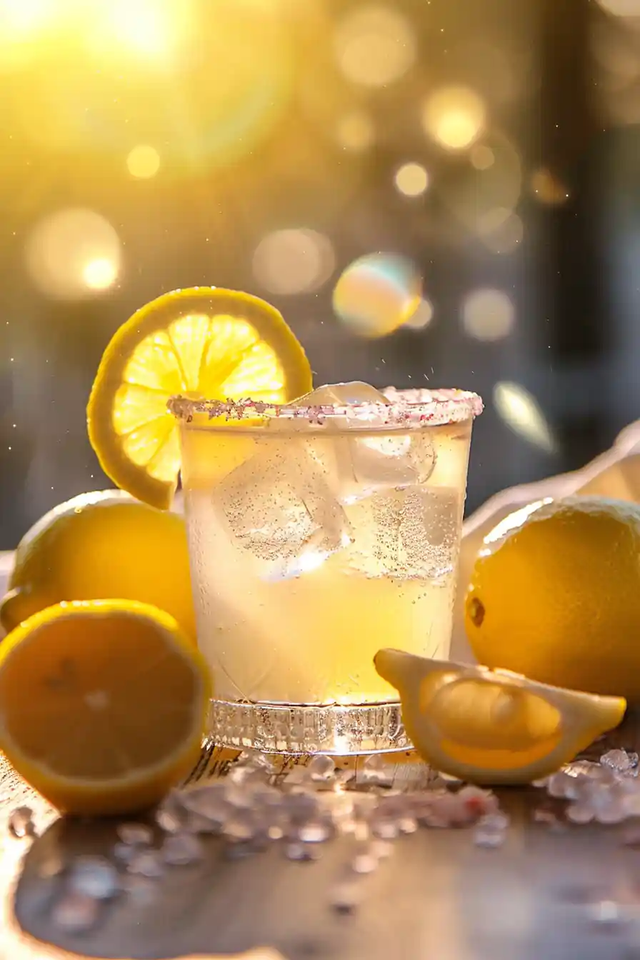 Glowing lemon detox drink with Himalayan salt in sunrise light
