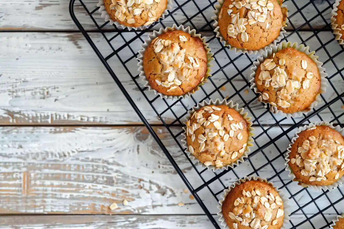 Inside of a moist cottage cheese oat muffin