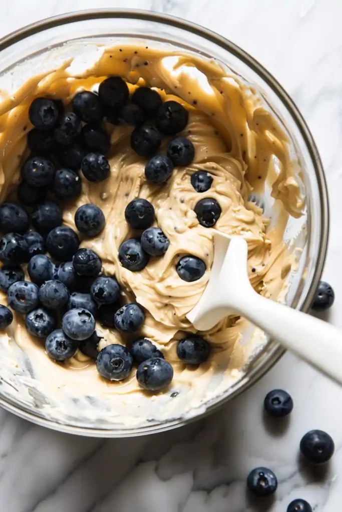 Blueberry Cottage Cheese Muffins That Crush Cravings Fast 9 Muffin batter with fresh blueberries being folded in