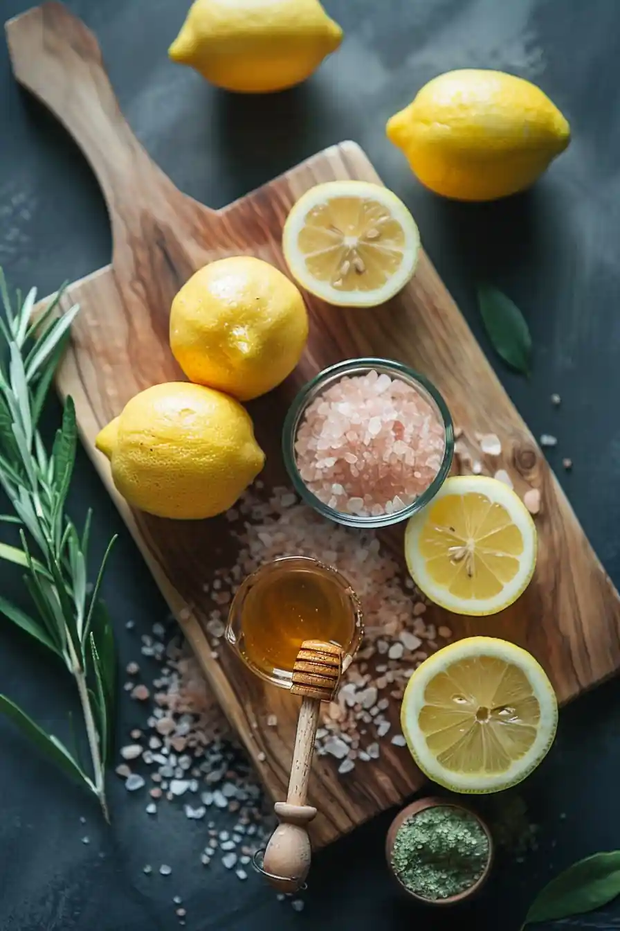 Ingredients for pink salt recipe for women weight loss on rustic board