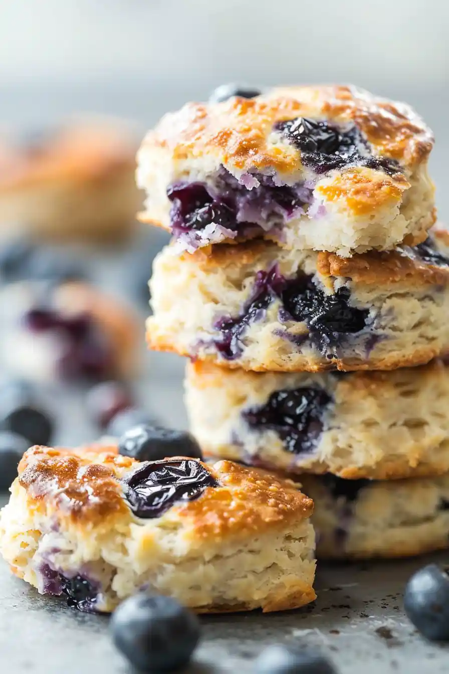 golden stack of baked blueberry cottage cheese biscuits
