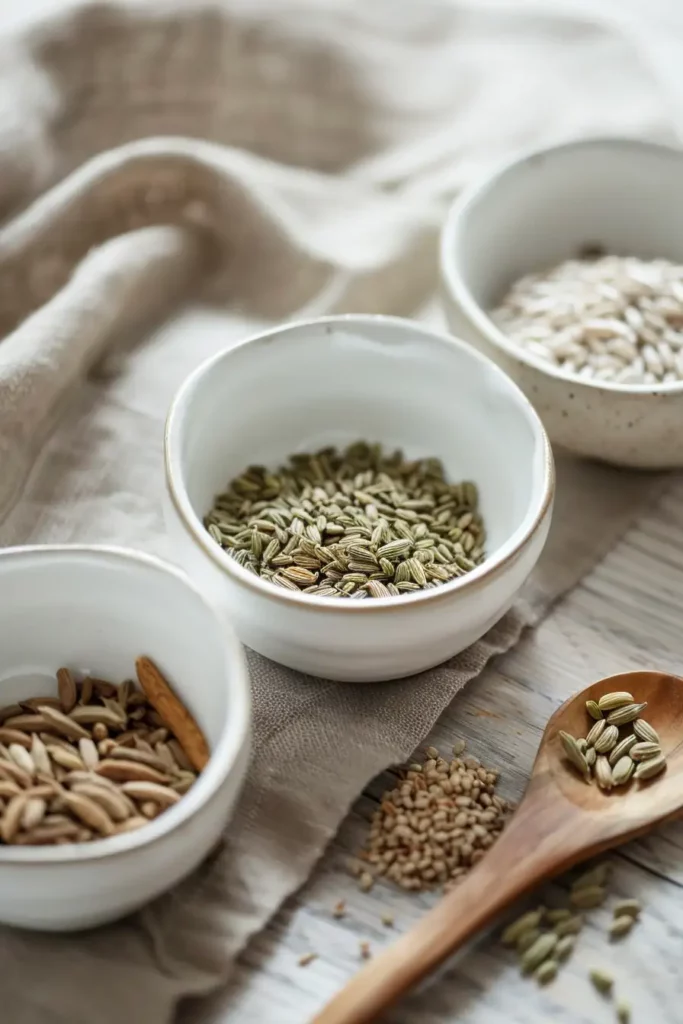 Bariatric Seed Tea Recipe That Works: Sugar-Free Slimming Secrets 6 Ingredients for bariatric seed tea recipe in white ceramic bowls