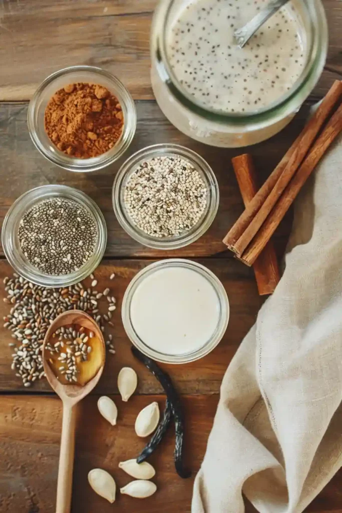Bariatric Seed Trick That’s Blowing Up TikTok (Does It Really Work?) 6 Bariatric seed trick ingredients arranged on wooden board