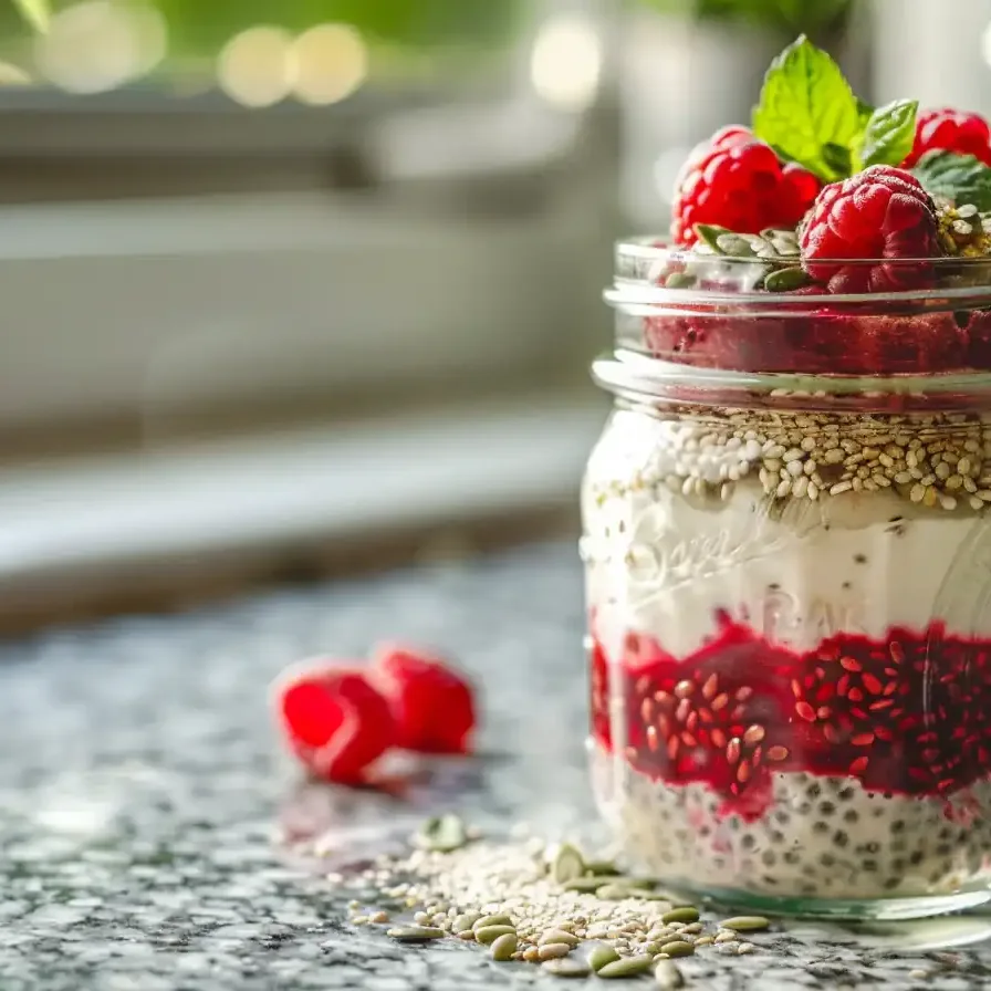 Bariatric seed trick with raspberries and pumpkin seeds by the window