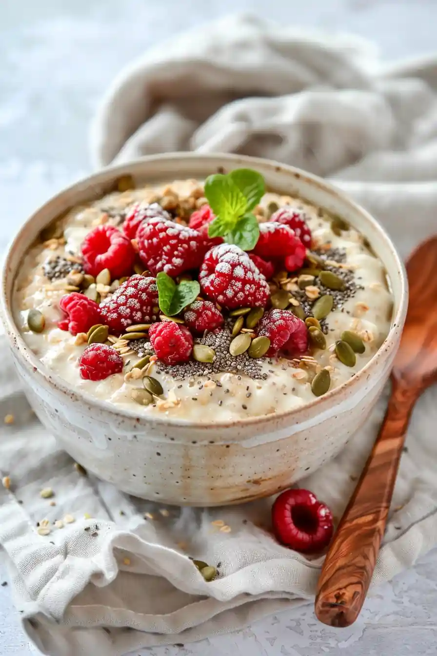 Bariatric seed trick served in ceramic bowl with berries