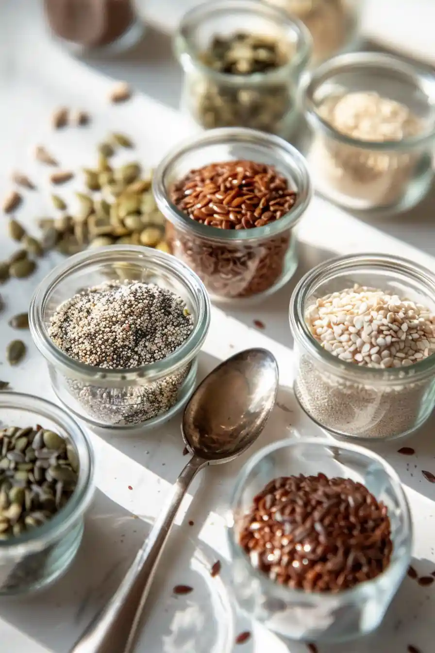 Ingredients for the best bariatric seed ritual recipe in glass bowls