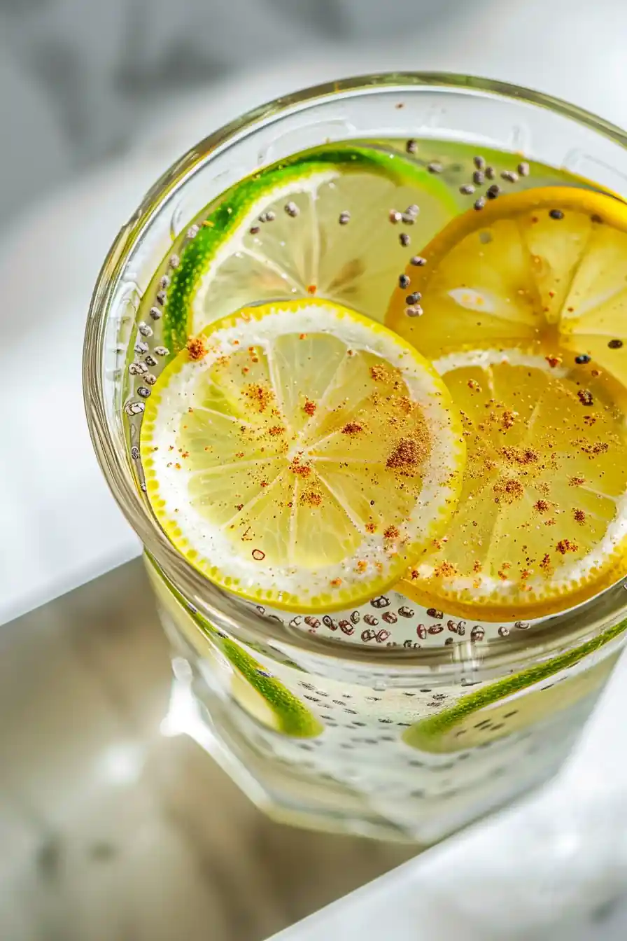 Top view of lemon chia drink for the best bariatric seed ritual recipe
