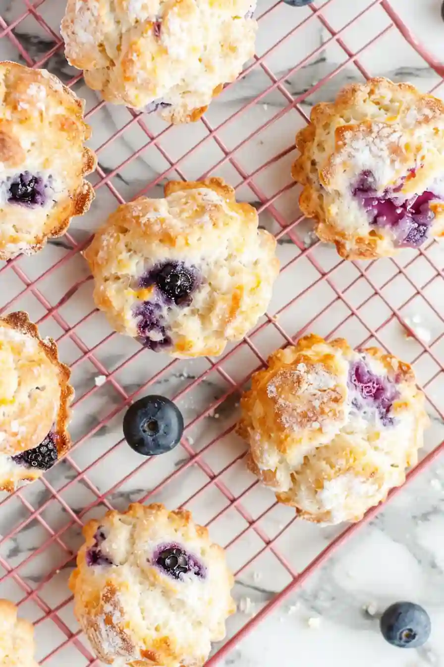 cottage cheese blueberry biscuits on cooling rack