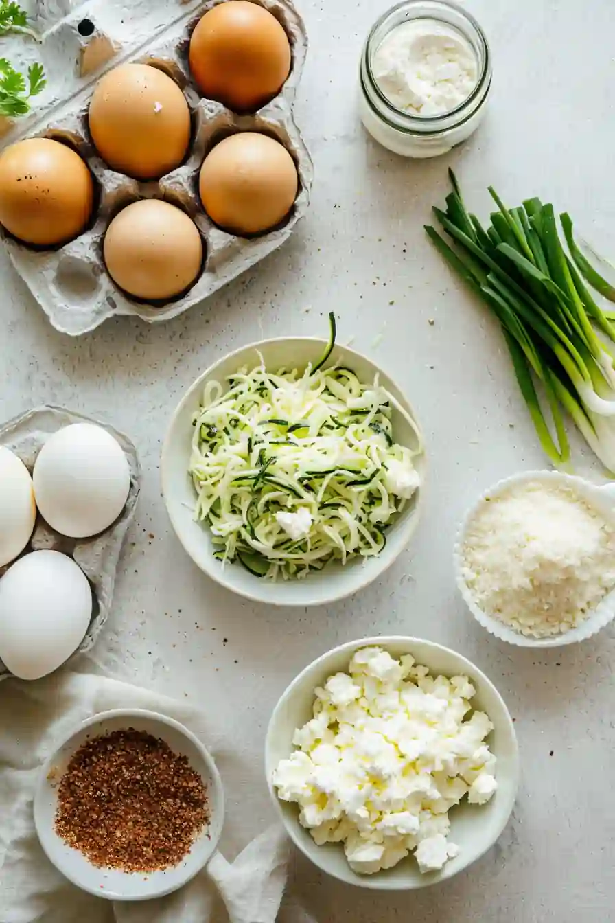 Ingredients for egg muffins including zucchini and cottage cheese