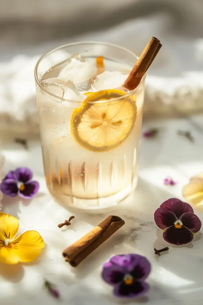 Ice Water for Weight Loss: Does It Work, Is It Safe & How to Use It 7 Glass of ice water for weight loss with lemon wheel and cinnamon stick, styled with violets