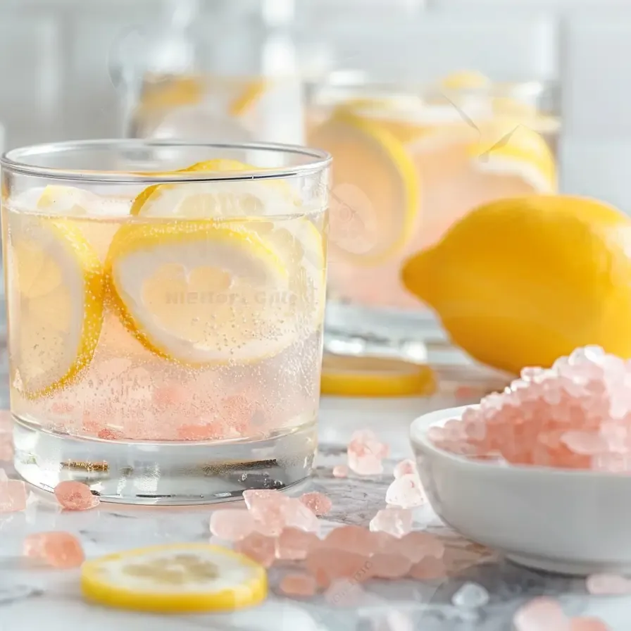Japanese pink salt recipe drink with lemon slices in glass
