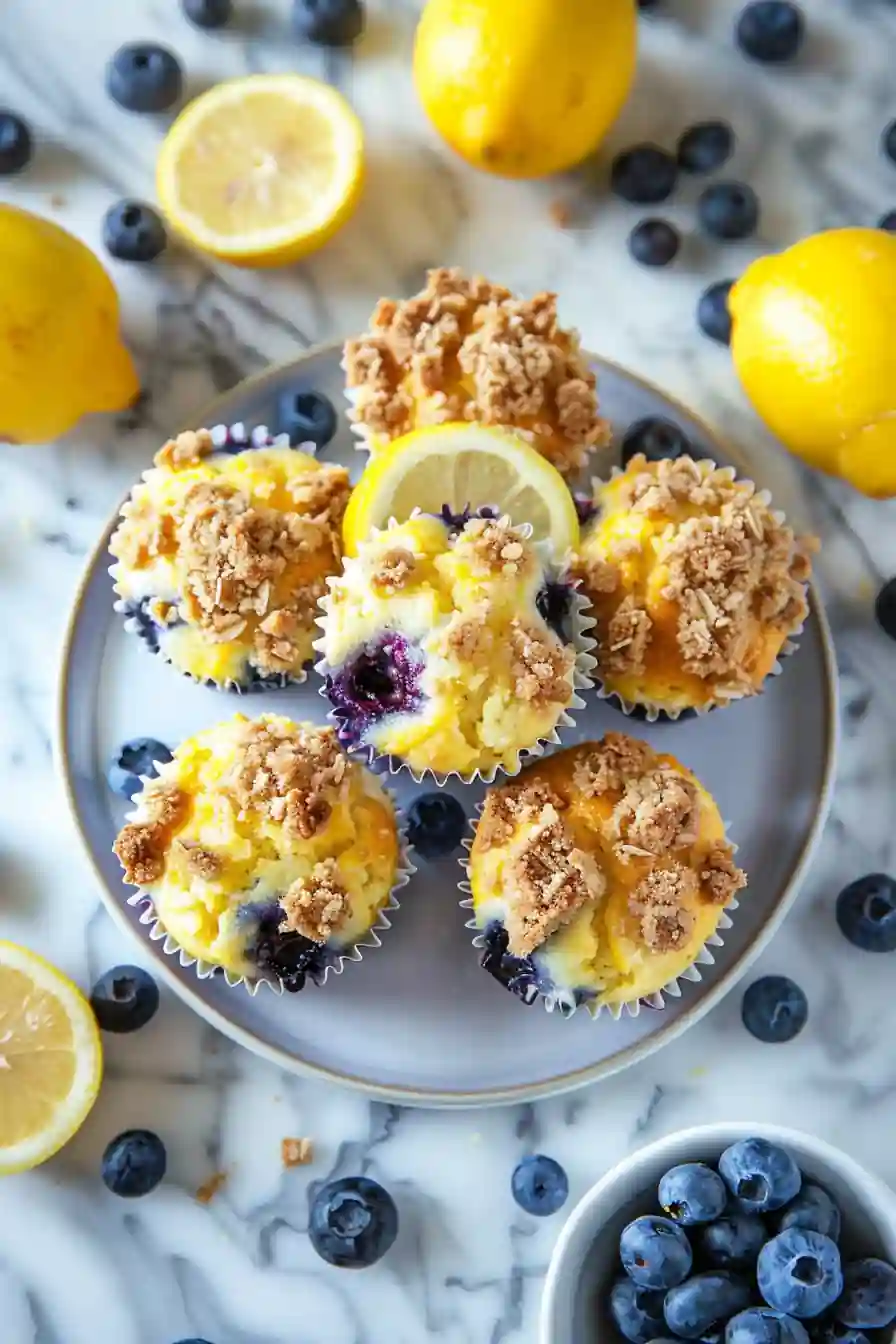 lemon blueberry cottage cheese muffins on round plate