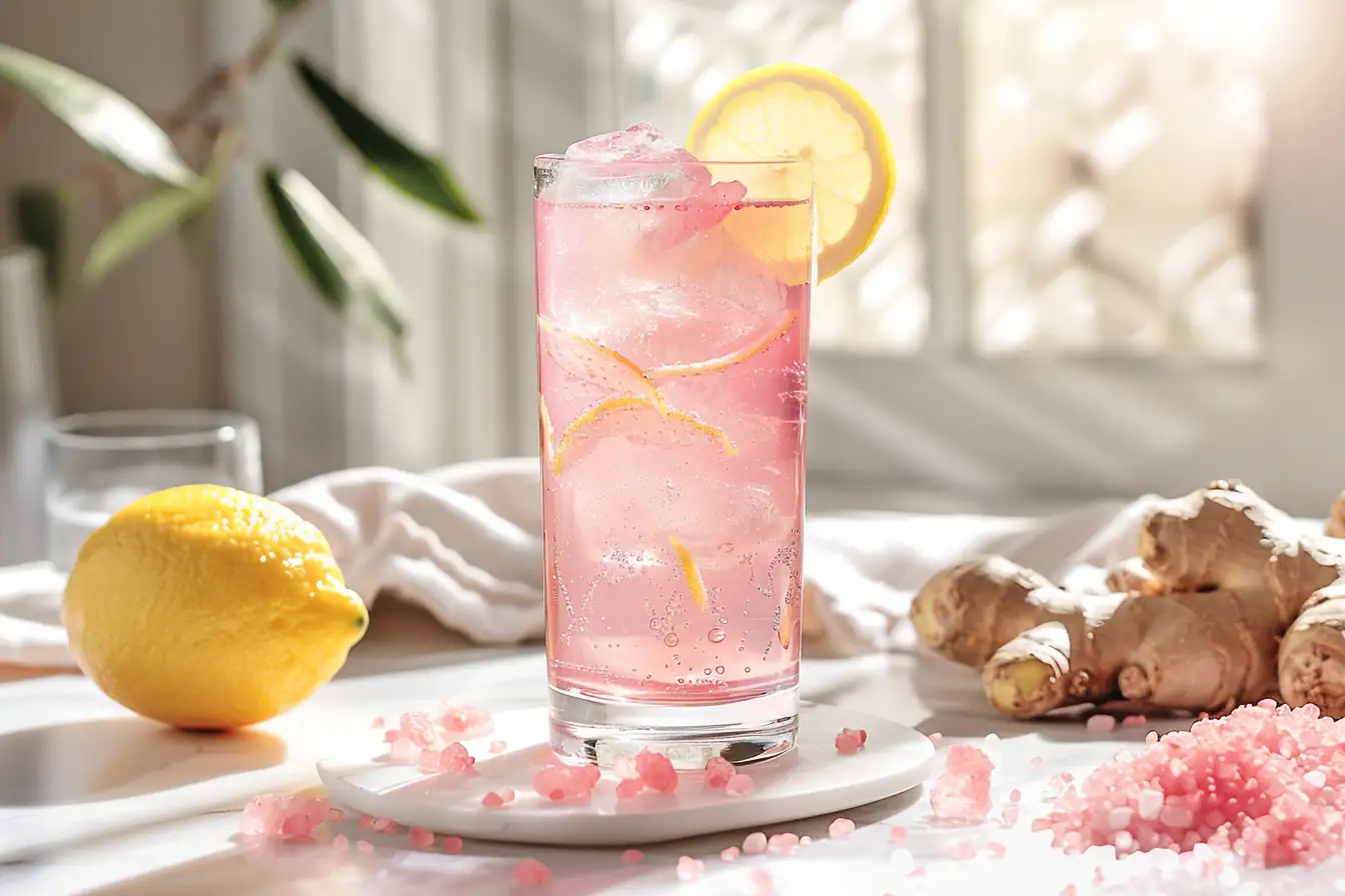 Pink salt and vinegar weight loss drink with ginger and lemon
