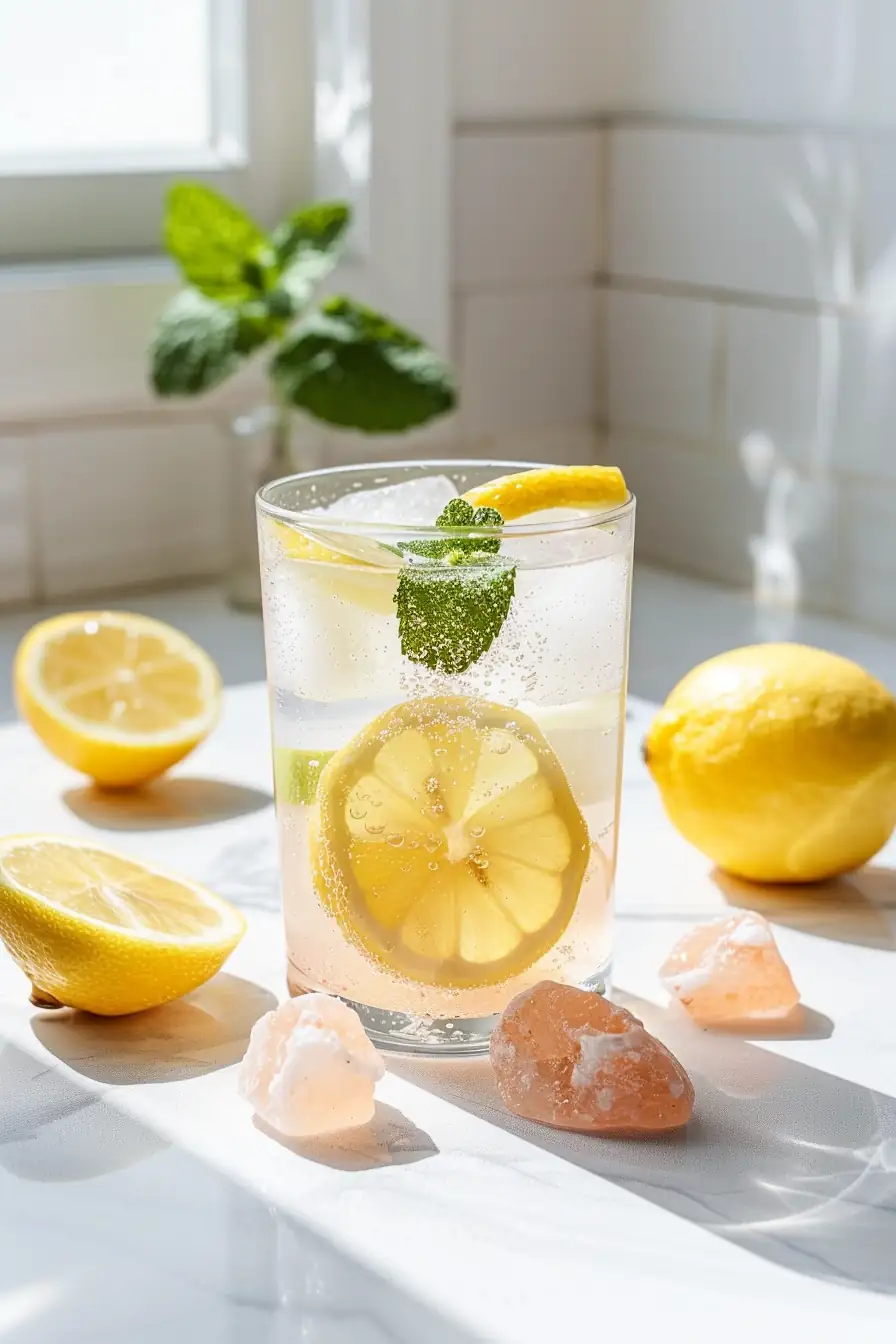 Lemon detox drink with pink salt and vinegar for weight loss