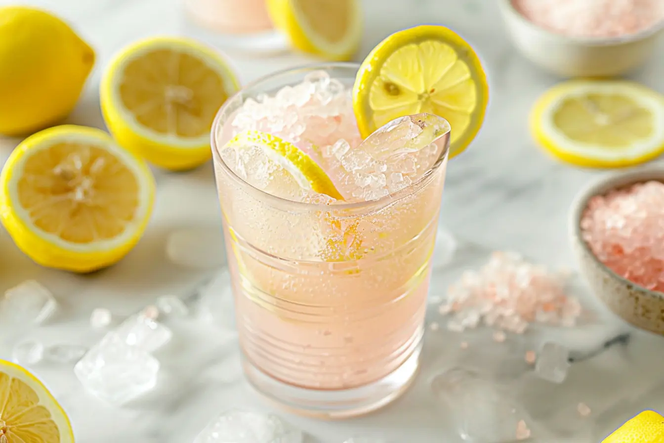 Japanese pink salt recipe served with ice and lemon garnish