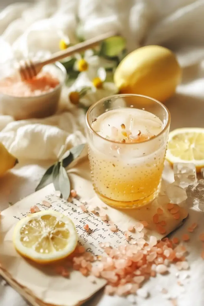 Pink Salt and Ice Weight Loss Recipe 9 Pink Himalayan salt detox drink styled on a natural backdrop