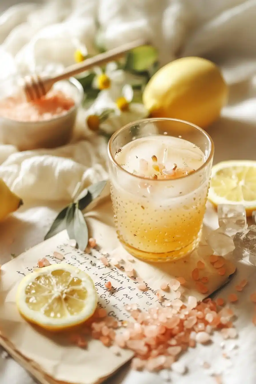 Pink Himalayan salt detox drink styled on a natural backdrop