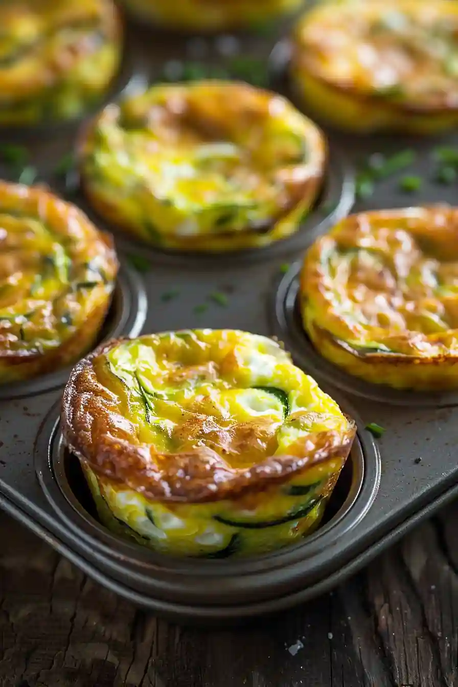 Close-up of golden zucchini cottage cheese egg muffins