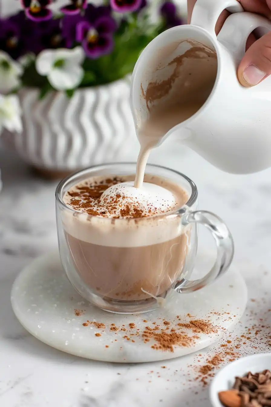 Frothy 7-second coffee loophole variation with cocoa and cinnamon