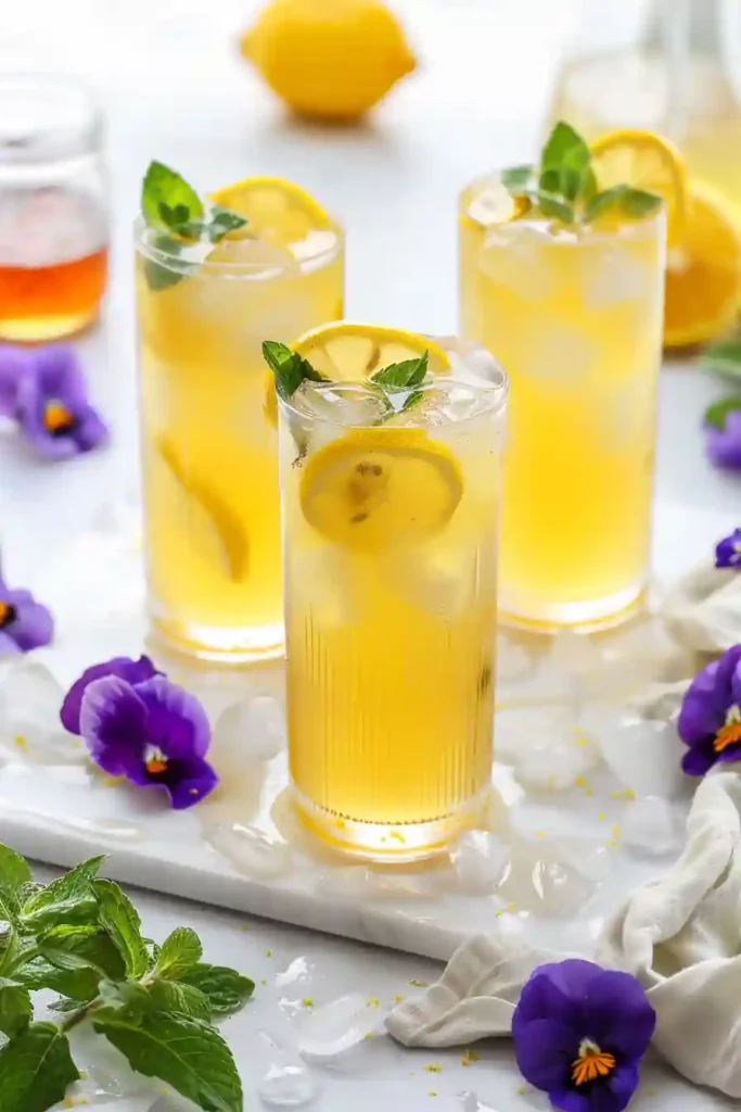 Lemon Balm Recipe Guide: Easy, Healthy, and Powerful Ways to Use This Healing Herb 3 Herbal lemon balm lemonade recipe served with edible flowers and ice.