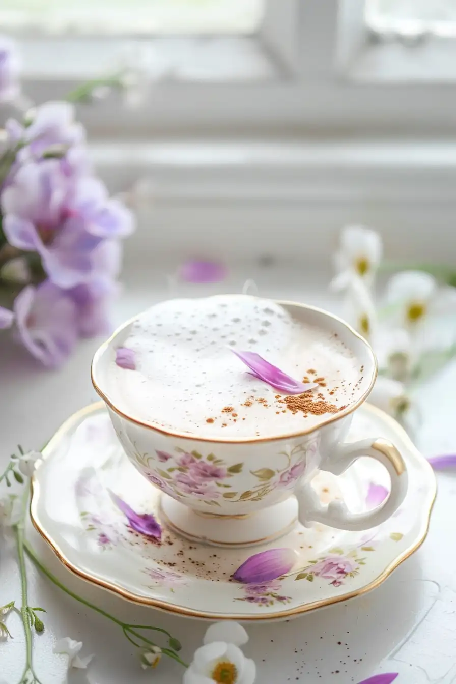 London Fog recipe latte in a delicate cup with floral decor and steamed milk