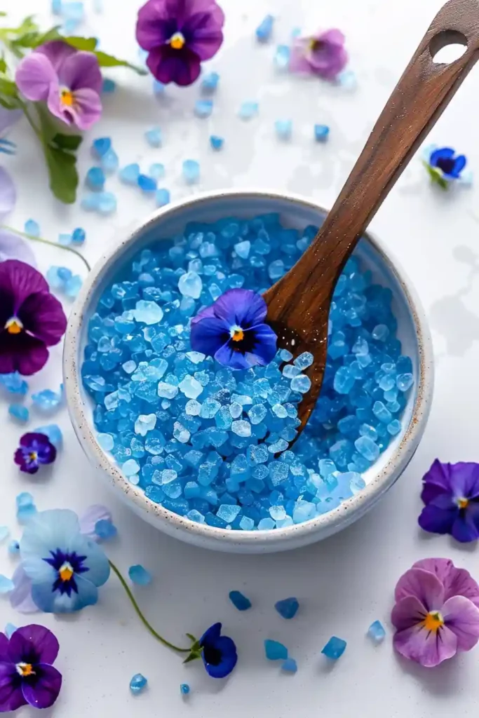 Persian Blue Salt: Benefits, Uses, and the Viral Trick You Need to Try 2 Bowl of Persian blue salt with edible flowers and spoon